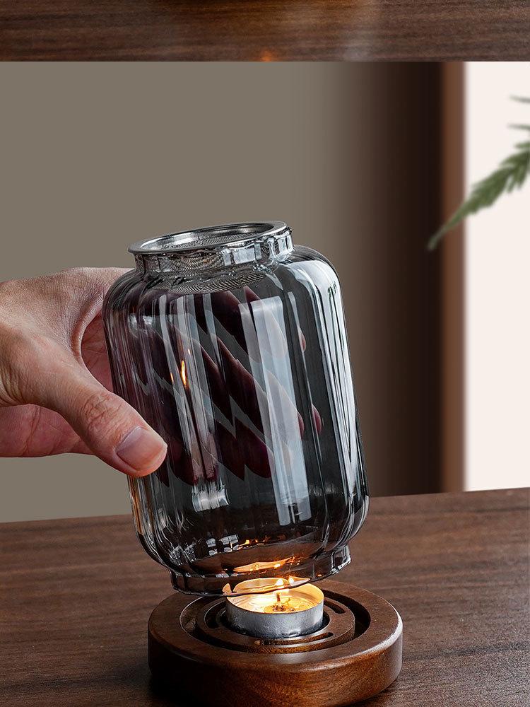 Solid Wood Glass Atmosphere Lamp & Candle Holder with High Transparency Incense Burner for Wax