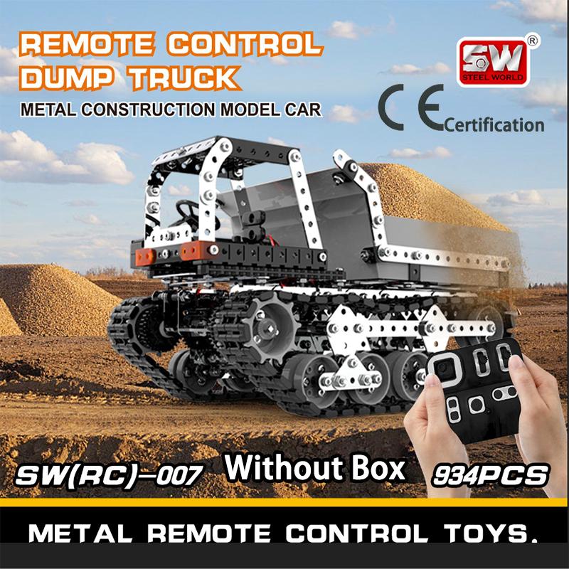 DIY Stainless Steel RC 007 Tracked Dump Truck 2.4G 10CH Remote Control Building Block Toy for Kids