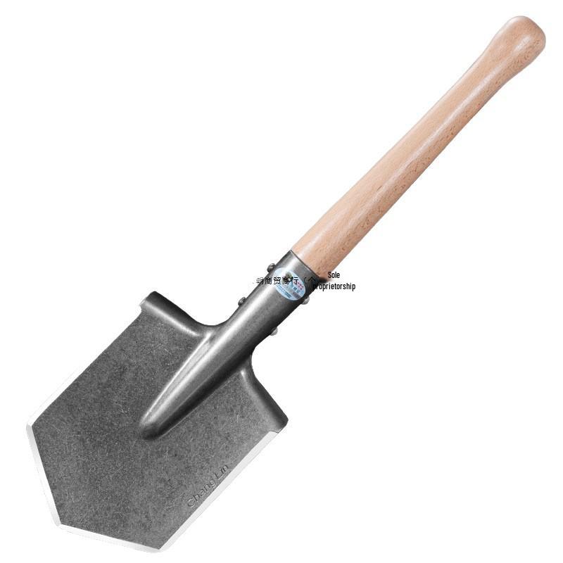 6B Multi-functional Entrenching Tool: Manganese Steel Large Combat Shovel with Wooden Handle, Vehicle-Mounted, Portable for Fishing and Outdoor Use.