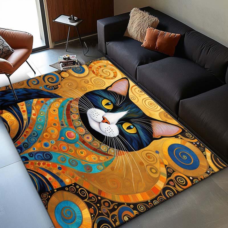 Vibrant Cat Art Rug for Pet Lovers | Colorful Abstract Carpet with Swirl Patterns | Cozy Living Room Decor Skid resistant carpet