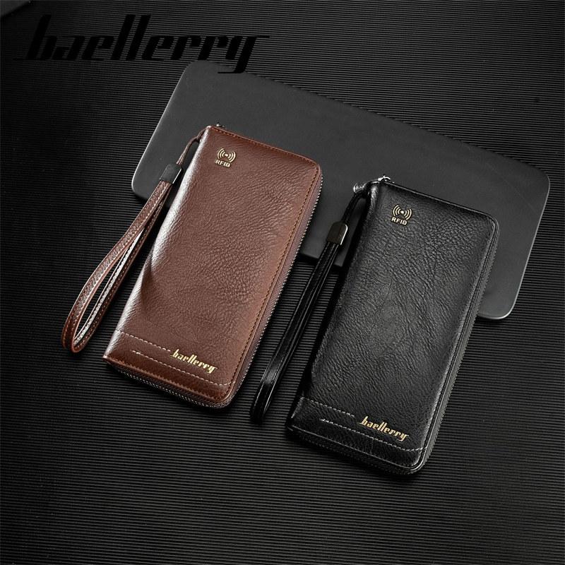 Baellerry Men Fashion Long Wallets Vintage Design Anti RFID Theft Business ID Credit Card Holder Zipper Coin Purse