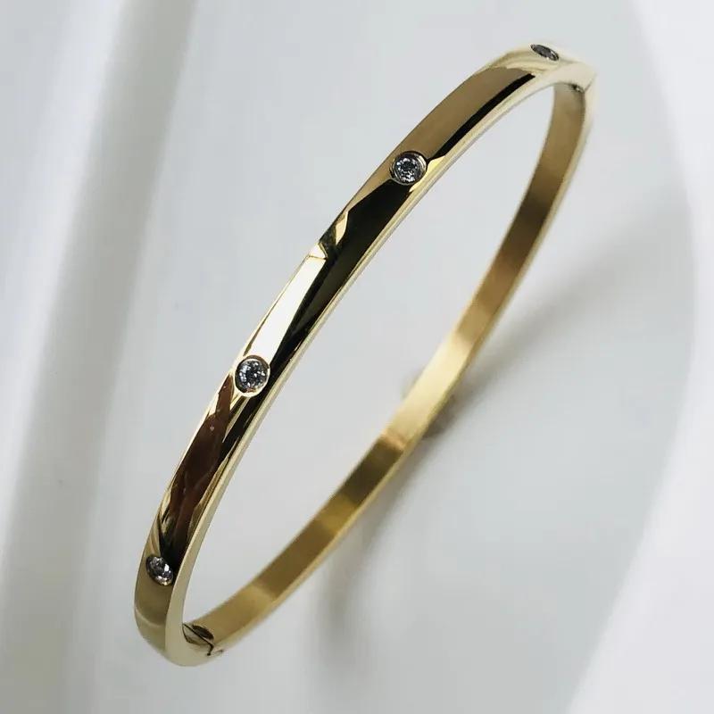 New Design Stainless Steel Zircon Inlaid Bracelets & Bangles for Women Gold Silver Color Waterproof Luxury Brand Jewelry Gifts