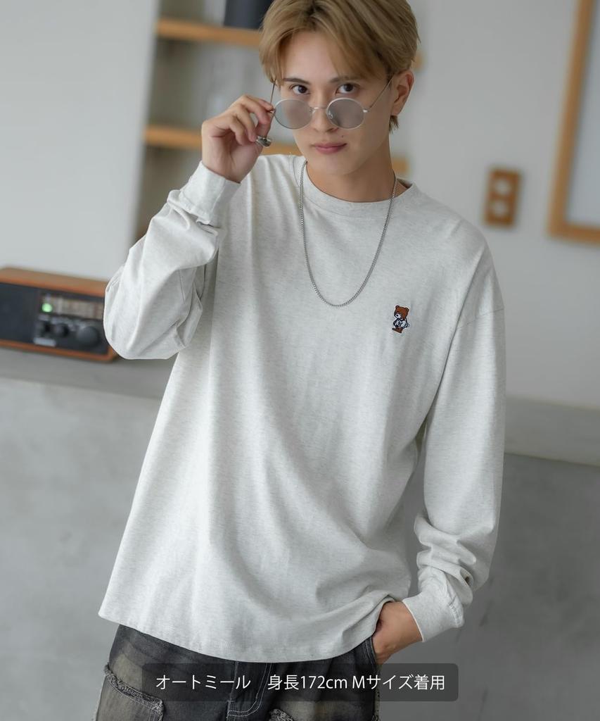 Casual Long Sleeve Skater Bear Embroidered for White [IMPROVES] [SIDEWAYS TANCE] T-Shirt Men,