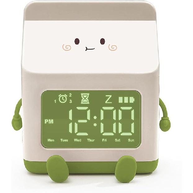 Fun Milk Box Alarm Clock, Student Countdown Cartoon Alarm Clock Children Digital Cute Wake Up Alarm Clock for Bedroom Room Decor (Pink)