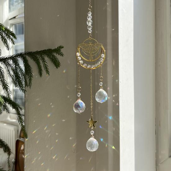 Cattura Sole in Cristallo Suncatcher con Luna Farfalla & Falena, Cattura Sole a Prisma per Decorazione da Appendere alle Finestre, Generatore di Arcobaleno per Giardino sul Soffitto