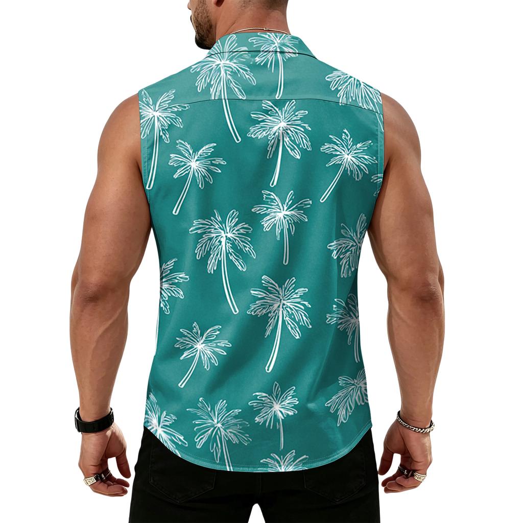 Men's Workwear Lapel Button-Down Vest Shirt - Lightweight Sleeveless Top