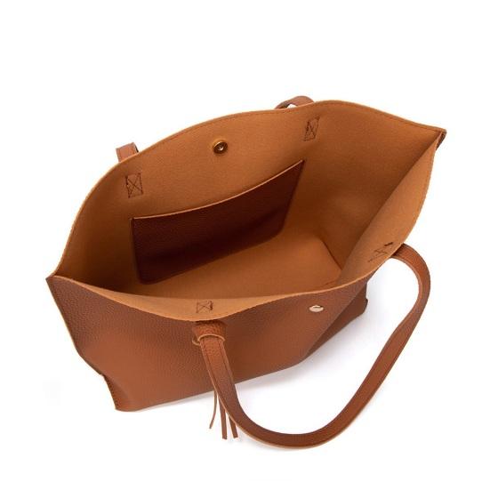 Women Tote Bag Solid Color Shoulder Bag Magnetic Closure Faux Leather Handbag with Separate Small Clutch for Work Travel Party