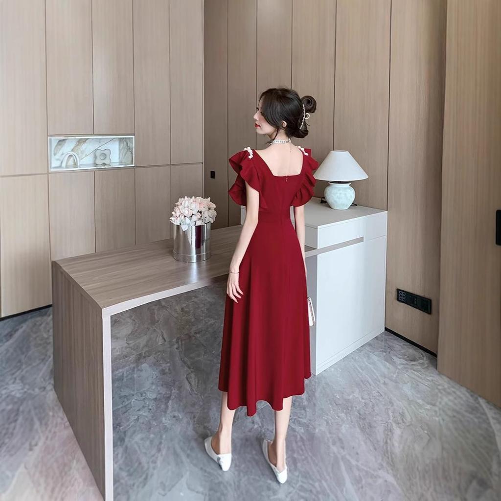 Toast clothes Bridal engagement dress Red flying sleeve dress Women can wear new models at ordinary times
