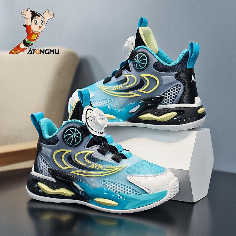 Astro Children's Shoes 2025 Boys Button Shock-absorbing Basketball Shoes Spring New Mesh Breathable Soft-soled Running Shoes