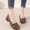 Genuine Leather Women's Shoes Low Heeled Retro Cowhide Single Shoes Women Shallow Mouth Loafers Ladies Casual Comfortable Shoes