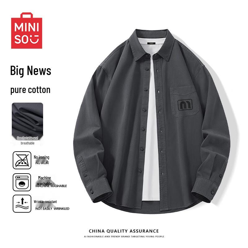 MINISO Men s Pure Cotton Long-Sleeve Business Casual Shirt M