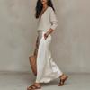Spring Long Sleeve Loose Sweater Women's Set Elegant V Neck Satin Long Dress Suit Summer Casual Slim Vacation Beach Outfit Mujer