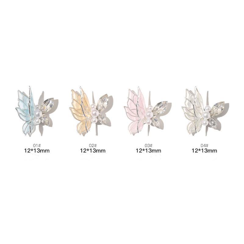 6Pcs New Zircon Nail Art Rhinestones 3D Double Layer Thin Wing Butterfly Nail Charms Decor Gems Nail Beauty
