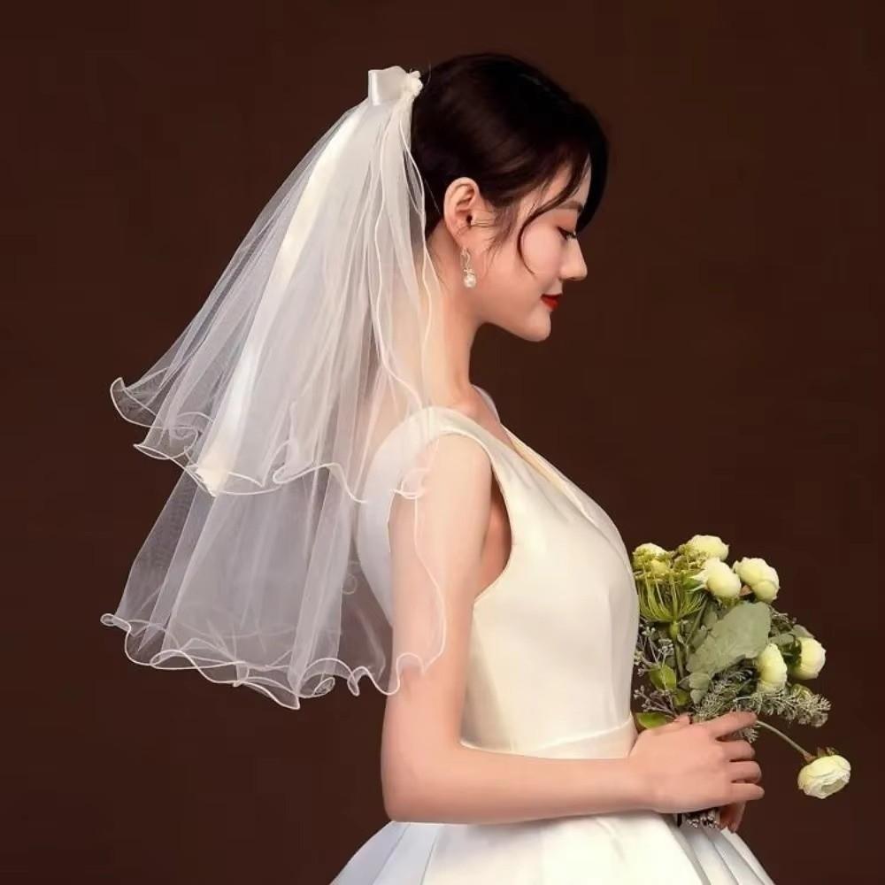 2PCS Exquisite Double Layered Headband Elegant Wedding Gauze Minimalist Bridal Veil  Bridal Shower