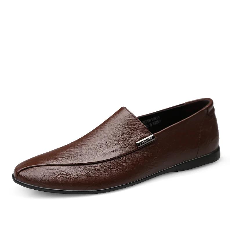 

Мужская повседневная обувь из натуральной кожи, мужские лоферы и мокасины класса люкс, дышащие слипоны, итальянская обувь для вождения, деловая, британский стиль 37 коричневый