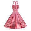 Checked, off-the-shoulder, figure-hugging, edgy, backless, sexy, pleated, vintage halter-neck dress