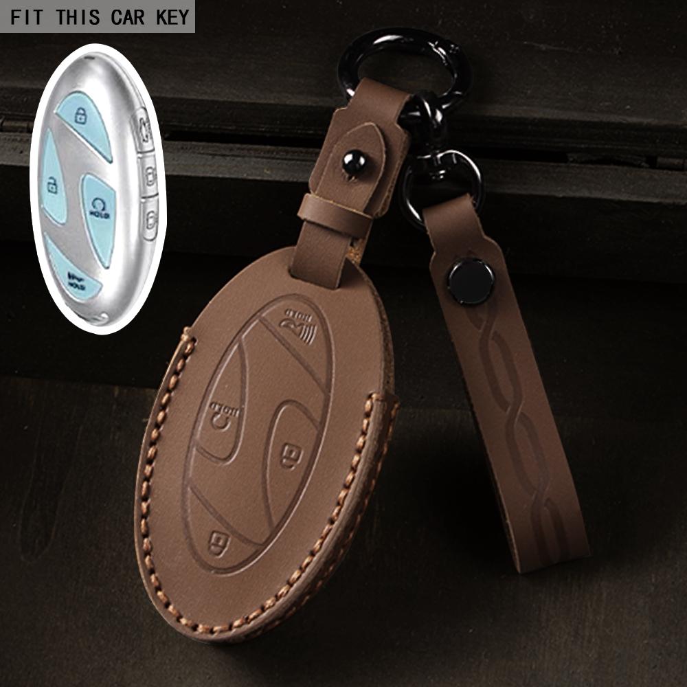 5 7 Bottons Car Key Fob Case Cover Keychain for Hyundai Grandeur GN7 Kona Ev 2023 Lonic 6 Elantra 2023-2025 Leather Accessories