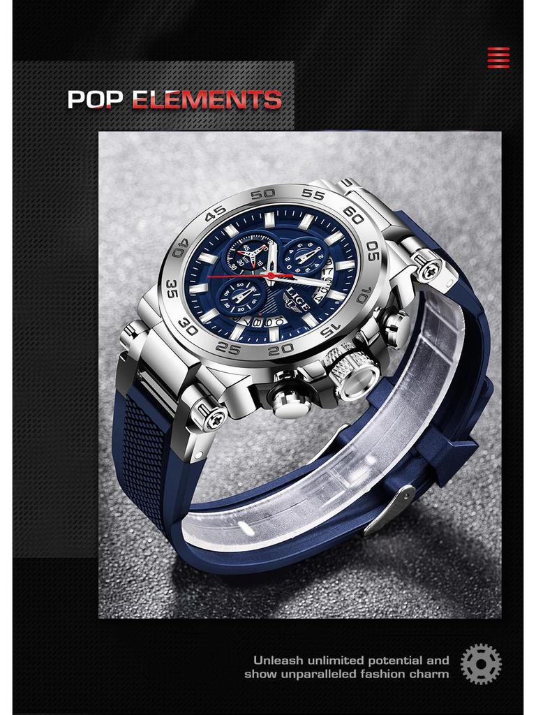 LIGE Men's Multifunctional Waterproof Quartz Chronograph Watch