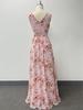 European & American Women’s Chiffon A-Line Evening Dress with Double V-Neck, Sleeveless Design, Slit, and Elastic Waist.