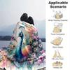 1pc Colorful Peacock with Feathers Spread Amidst Flowers and Nature's Beauty Blanket  Soft, Travel Use, Living Room, Travel, Camping, Car Blankets