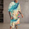 Men s Plus Size Colorful Swirl Printed Round Neck Short Sleeve T Shirt And Shorts Two Piece Set