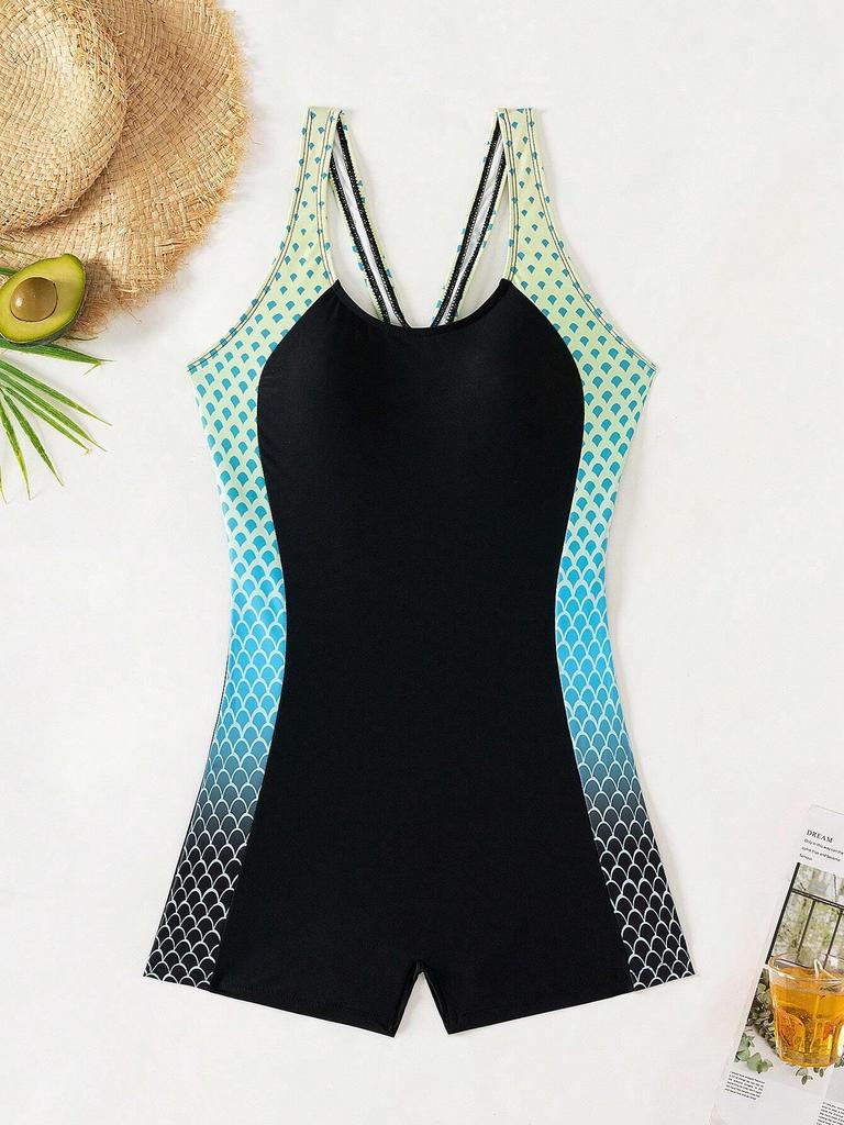 Women's European & American Style Boyshort Racerback Swimsuit - Sporty, Slimming One-Piece for Surfing and Swimming.