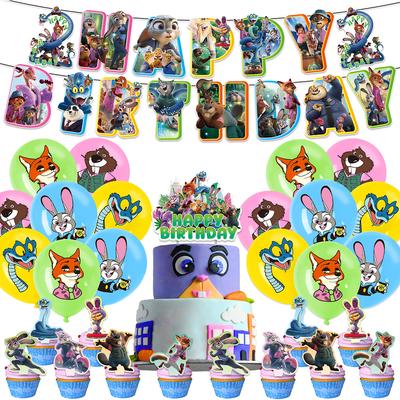 30 Stück Zootopia Partyzubehör enthalten Banner, Tortenaufsatz, Luftballons