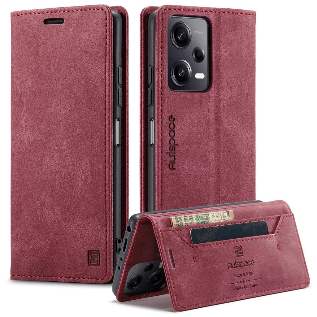 For Xiaomi Redmi Note 12 Pro+ 5G Wallet Case AUTSPACE A01 Leather Stand Cover with RFID Blocking Card Holder