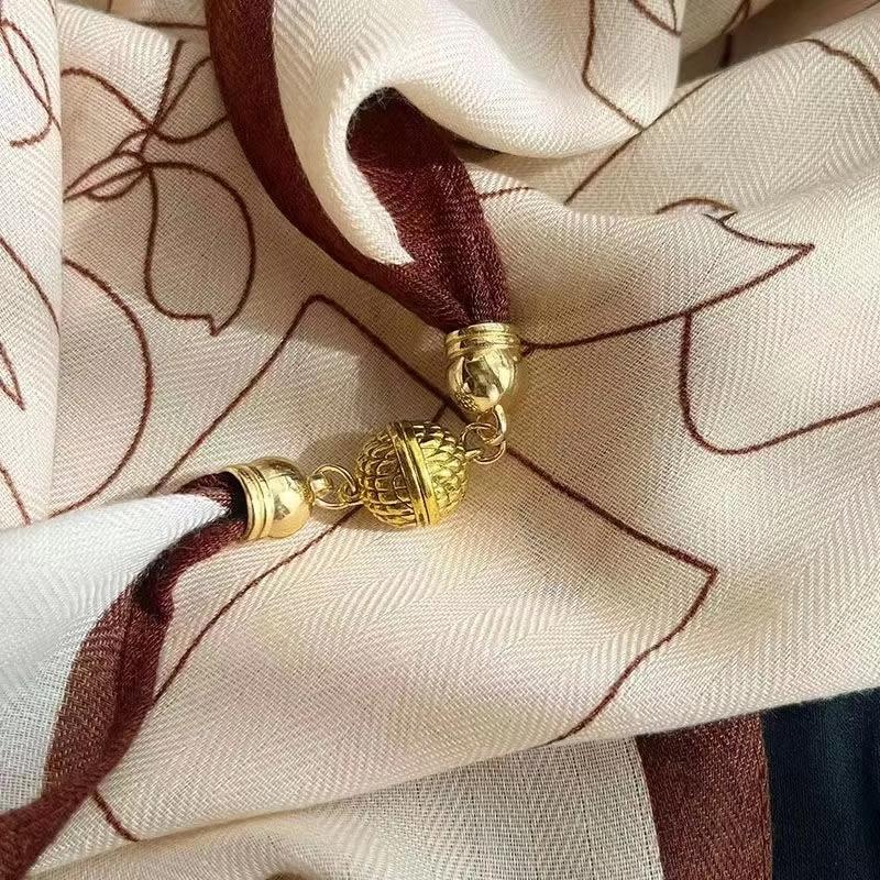 106x65cm Necklace Gift Silk Scarf Elegant Painted Pattern Versatile Neck Scarf Luxury Magnetic Closure French Style Multi-Color