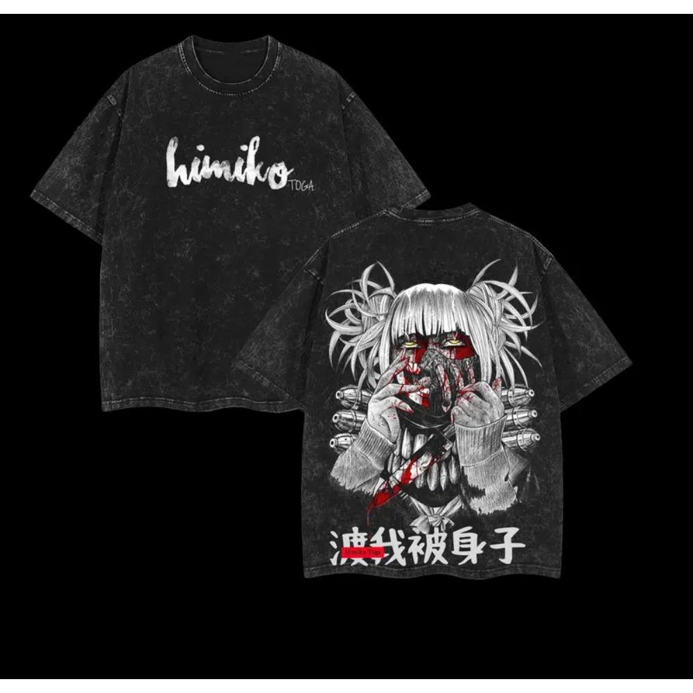 Manga My Hero Academia Toga Himiko T-shirt For Men Women Clothing Tops Hip Hop Washed Oversized T Shirt Cotton Short Sleeve Tees