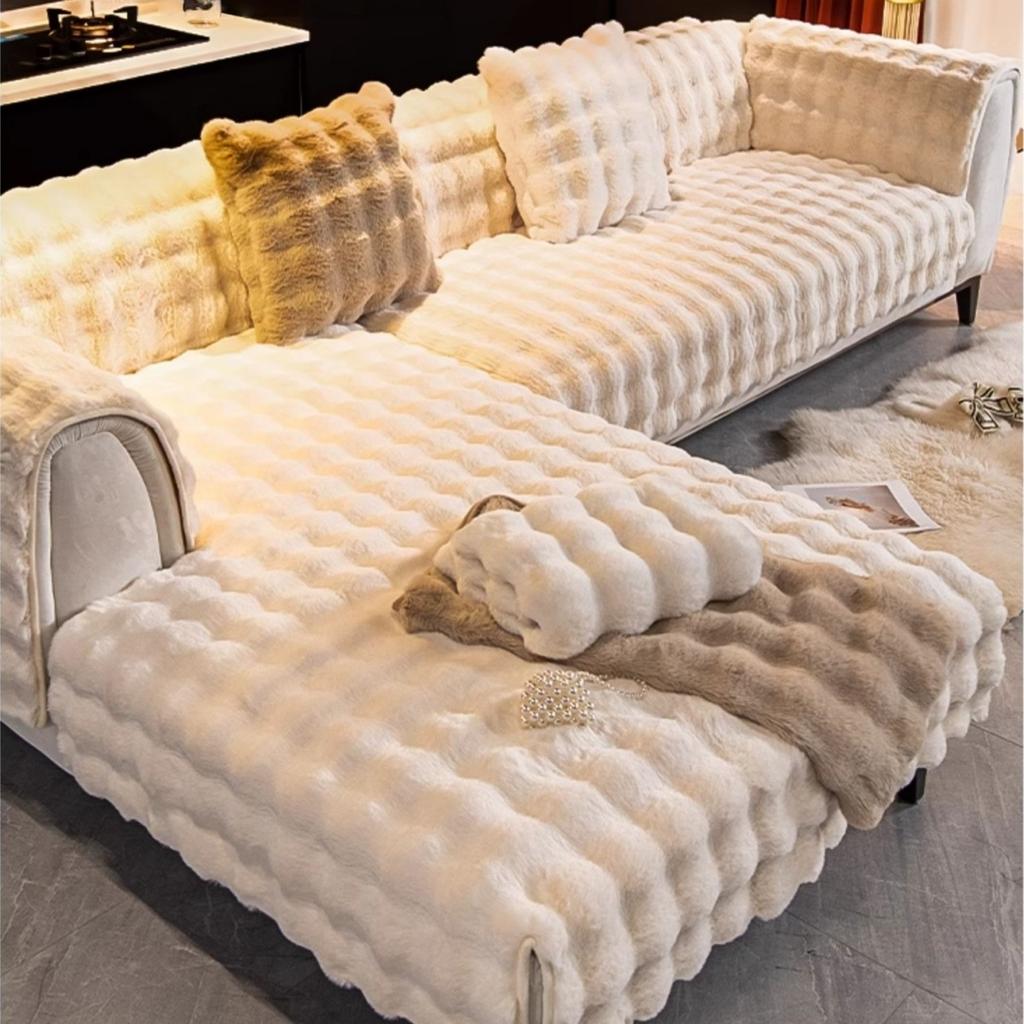 Thicken Warm Imitation Rabbit Fur Plush Sofa Cover Non-slip Soft Sofa Towel Couch Cushion For Living Room Modern Home Decor