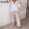 Costumes pantalons pour femmes Mode Décontracté Couleur Unie Imprimé Manches Longues Col Polo