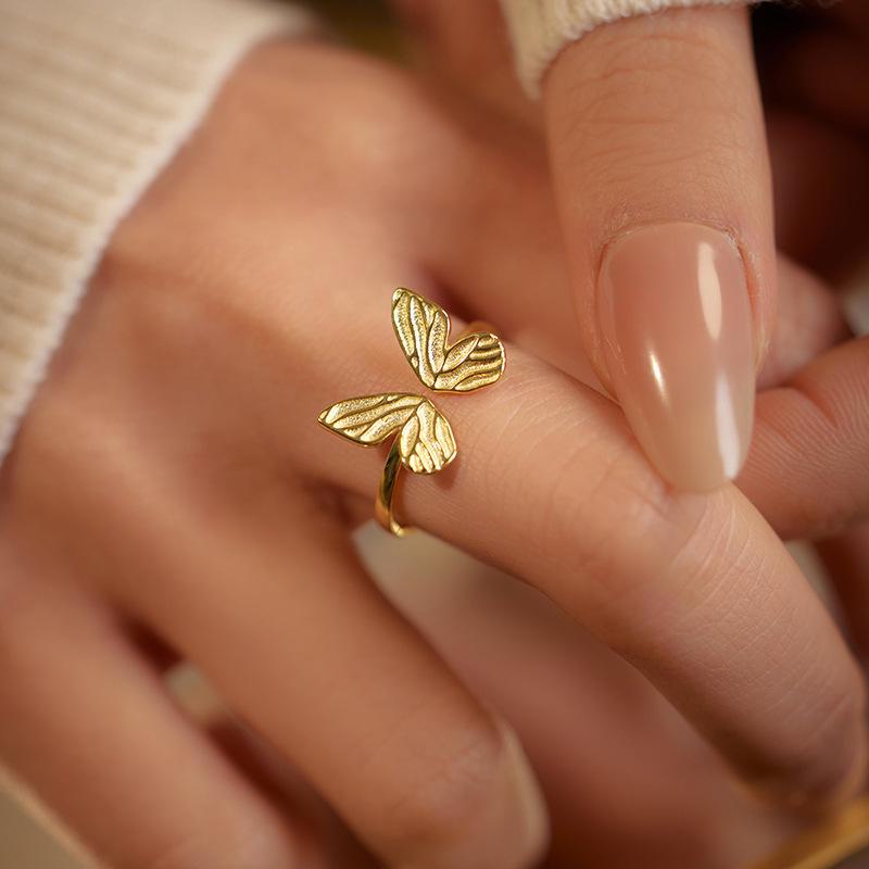 Banyan Tree S925 Silver Butterfly Ring - Forest Series: Feminine, Fairy-inspired, Sweet Fashion with Open Design. Perfect for Index Finger.
