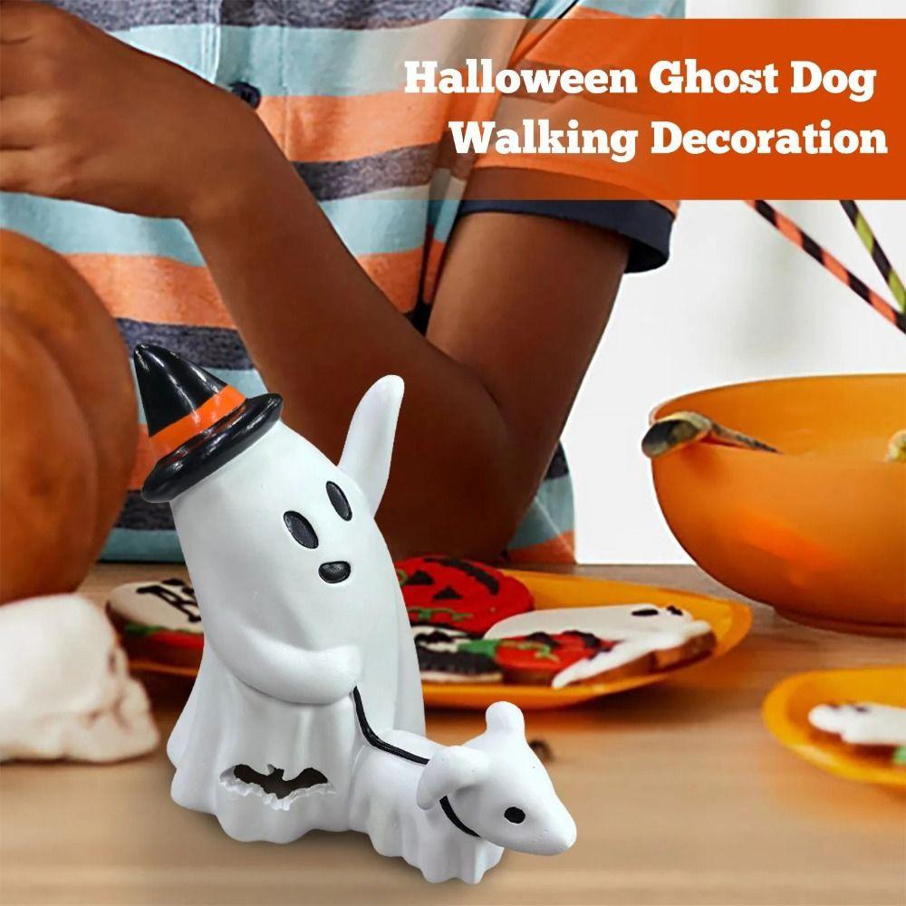 Handmade Halloween Cute Ghost Dog Ornament Resin Ghost Walking Dog Sculpture  Holiday Gift