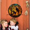 Black Cat Crow Acrylic Round Plate Home Halloween Window Wall Decor Creative Craft Pendants Creation Pendant Retro Decoration