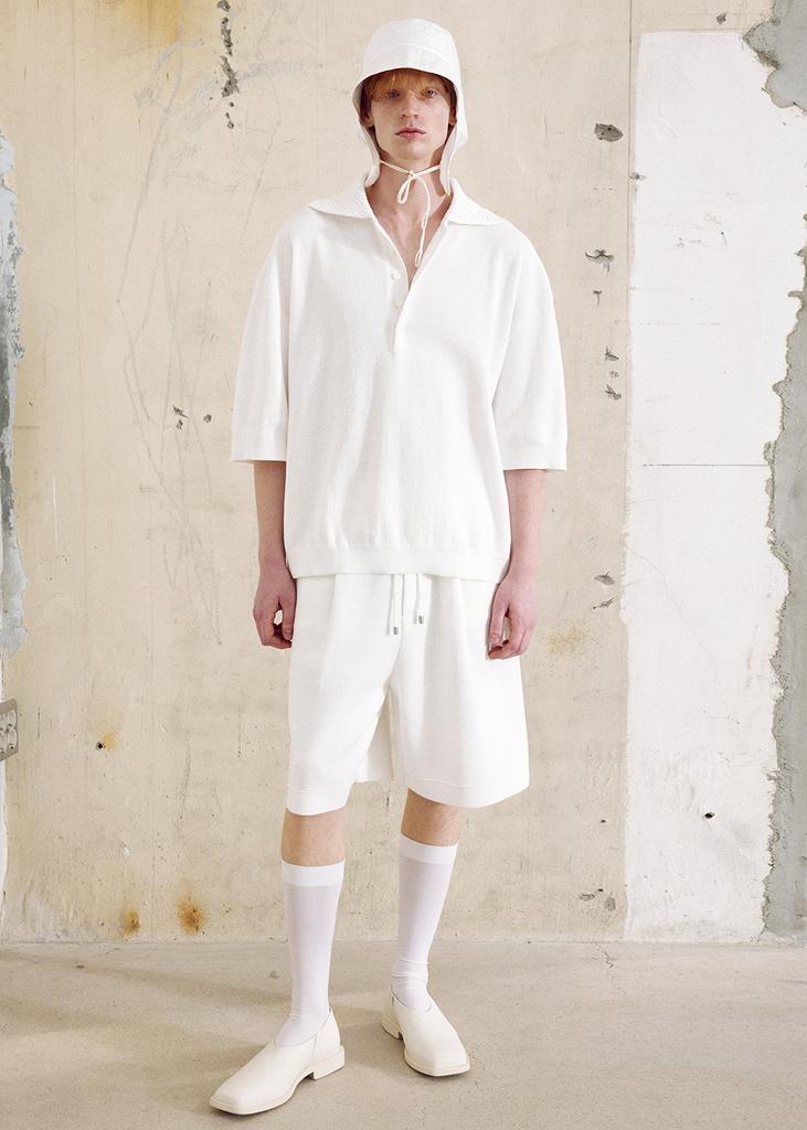 UMARMUNG Crisp Cotton Crochet Collared Pullover_Off White