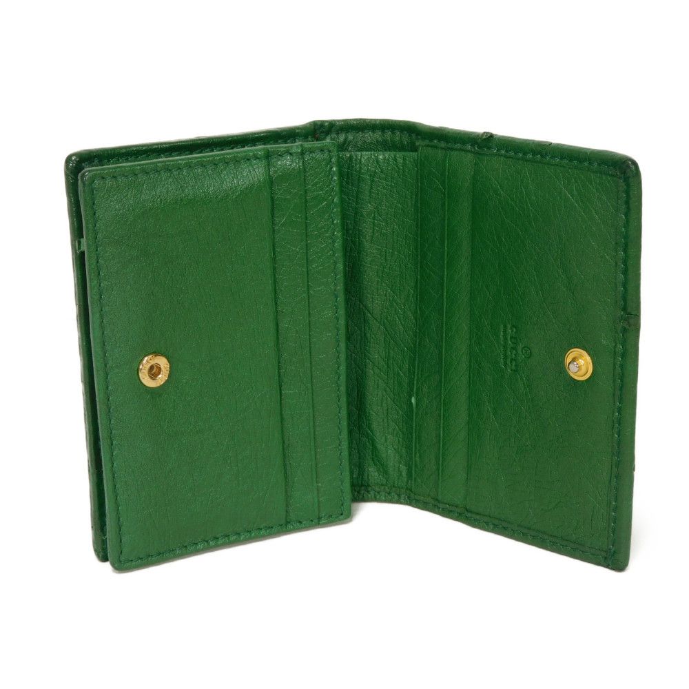 Used Double G Exotic Compact Wallet 9539 456126 7941 Petit Marmont GG Marmont Ostrich Green Unisex from Japan AUTHENTIC
