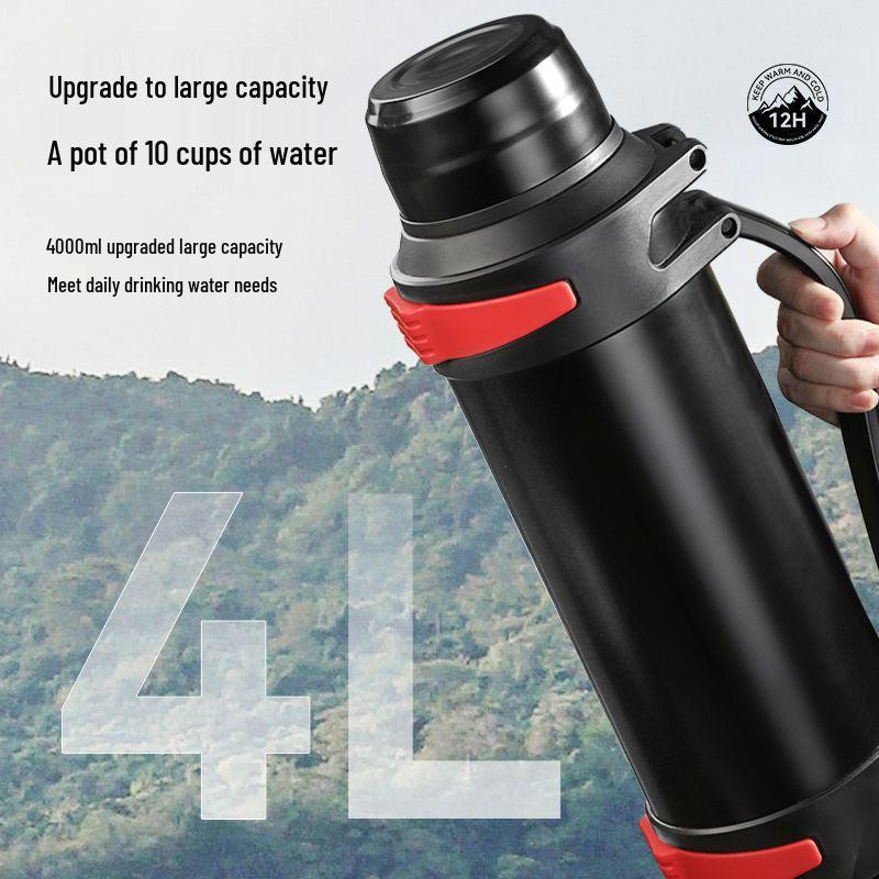 304 Stainless Steel Thermos Flask with Retractable Handle and Bowl - Large Capacity Travel Kettle for Camping