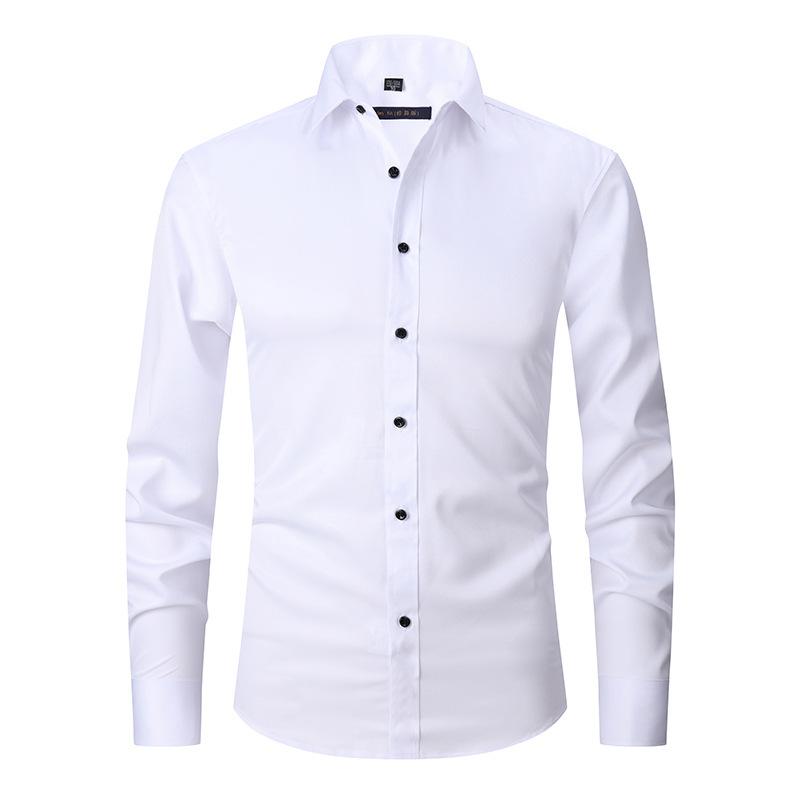 Chemise à manches longues pour hommes, blanc, noir, gris, hauts à boutons, à la mode, pour hommes d'affaires, haut à revers, Slim, solide, chemises de base