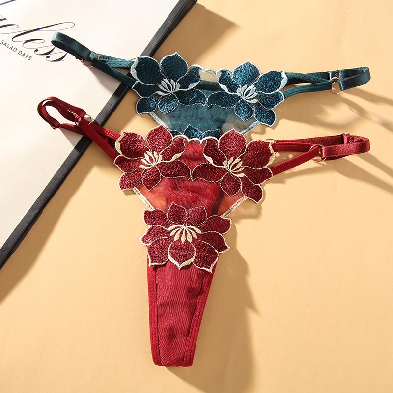 Breathable Underpants Flower Thin Belt Embroidery Transparent Women Panties Korean Underwear T Back Thongs String Briefs