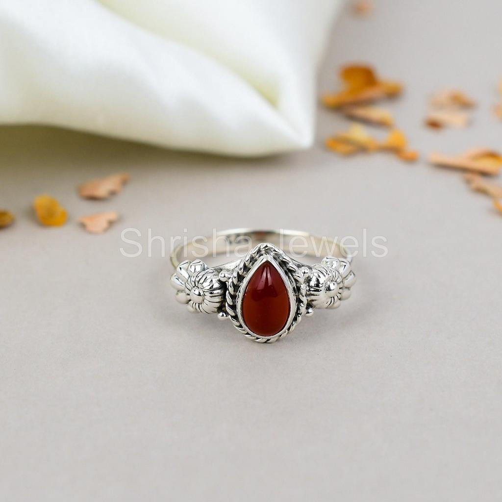 Carnelian 925 Sterling Silver Pear Shape Gemstone Handmade Boho Jewelry For Women