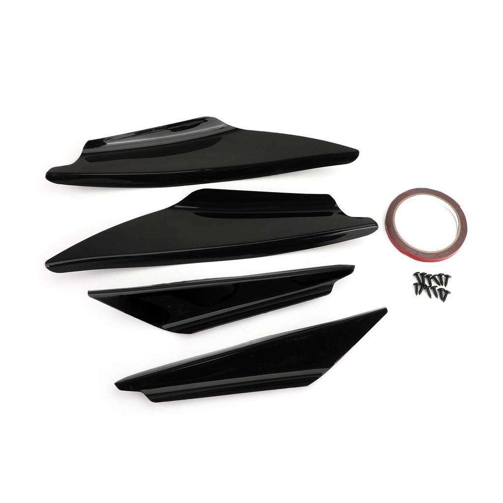 Bruce & Shark 4pcs Universal Car Front Bumper Fin Body Splitter Spoiler Canard Lip Splitter Fin Anti-Scratch Extension Universal Gloss Black