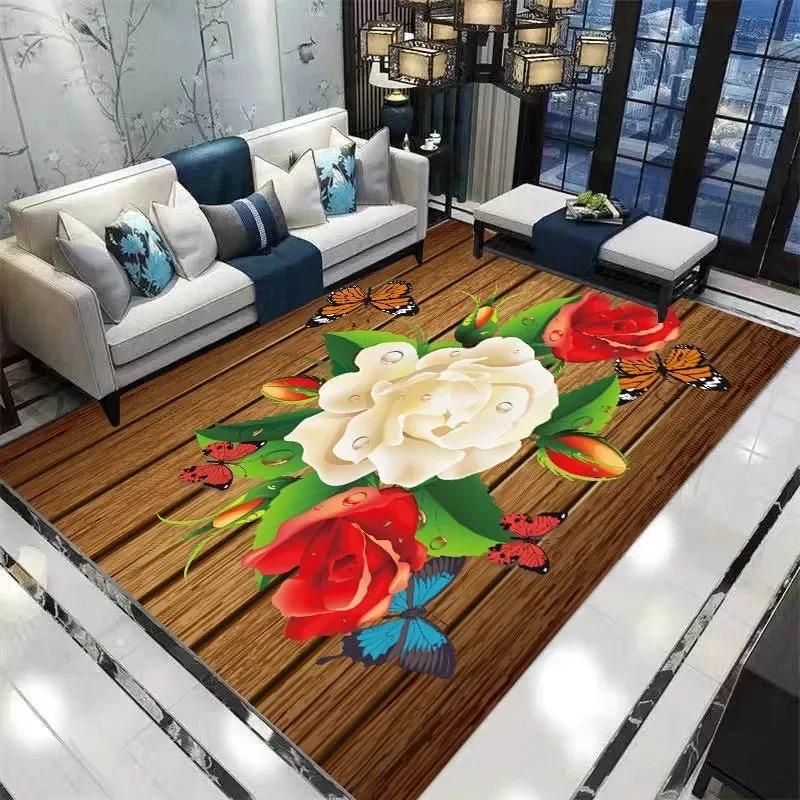Home Decor Entrance Door Mat Flower Rose Pastoral 3D Print Carpet Living Room Rugs Soft Non-slip Floor Mat Carpet Bedroom Decor