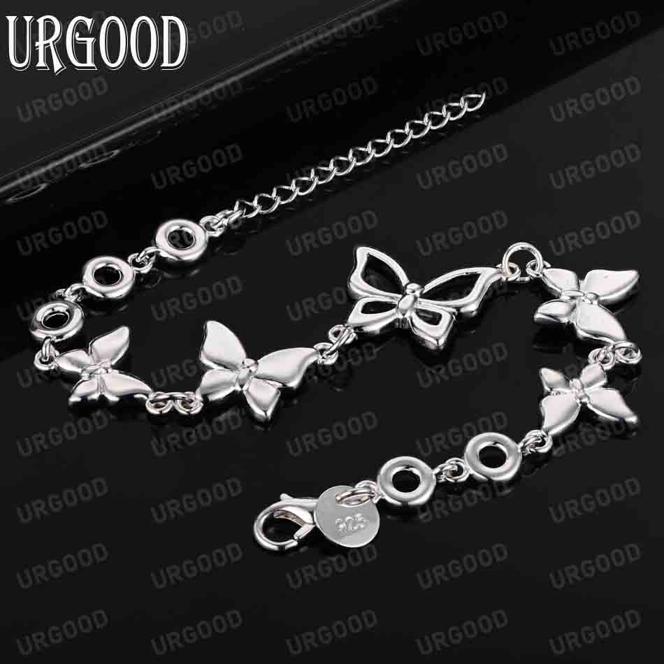 Bransoletka z pięcioma łańcuszkami motyli ze srebra próby 925, modna biżuteria ślubna