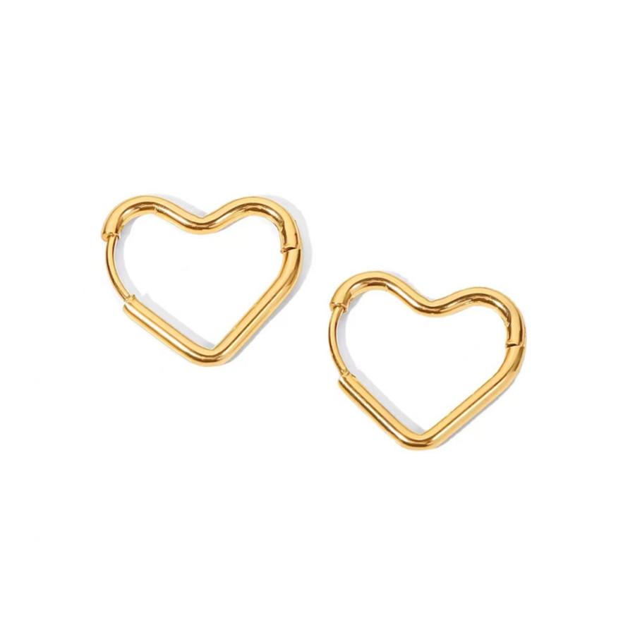 18K Gold Plated Stainless Steel Heart Stud Earrings for Women – Simple Geometric French Style Accessories