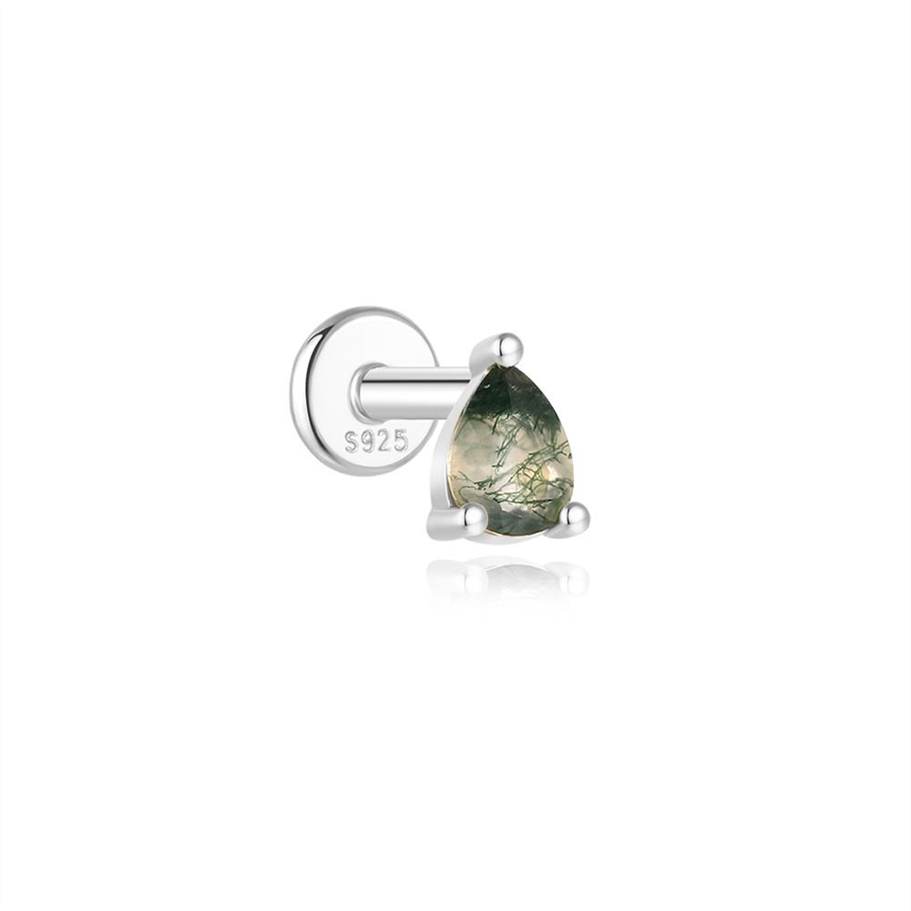 CANNER 1PC Natural Water Grass Horse Eye Zircon 925 Silver Piercing Earrings For Women Ins Simple Green Moss Earring