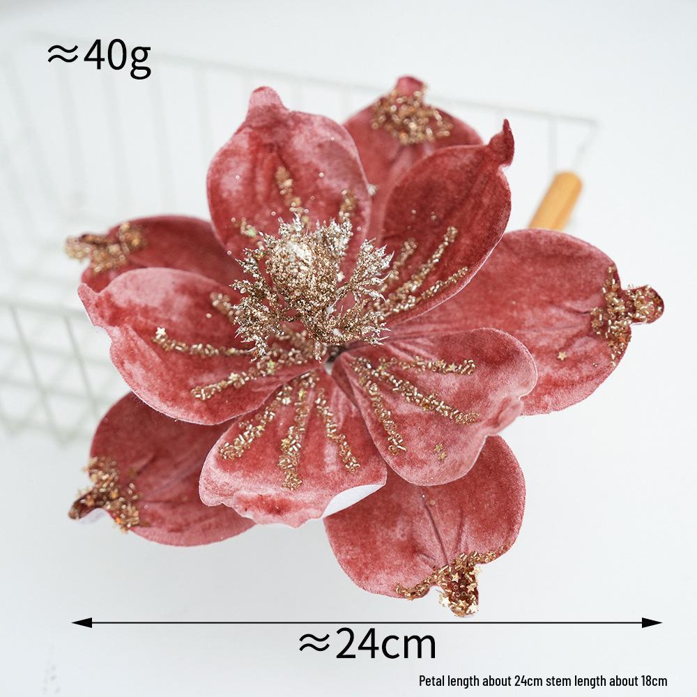 Artificial Magnolia Christmas Tree Ornaments - High-grade Fabric Flowers for Festive Decorations