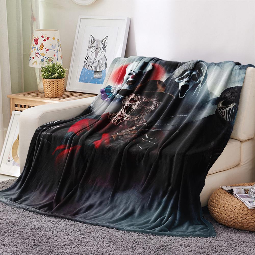 1Pc Horror Killer Print Flannel Blanket, High quality Comfortable for All Seasons, Home Decor, Warmth and Comfort, Perfect for Christmas Gifts