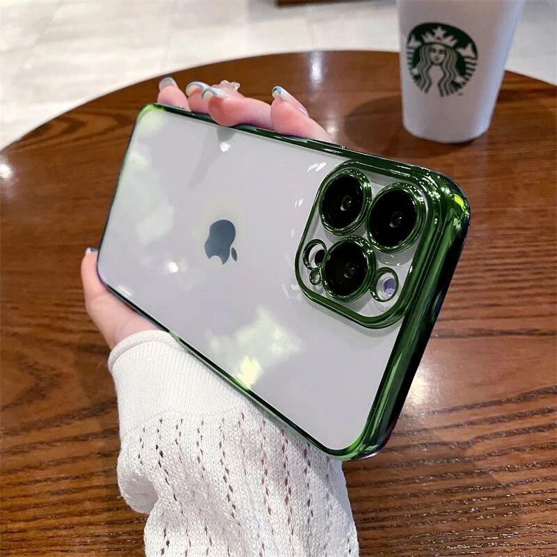 Luxury Square Clear Case For IPhone 14 Plus 13 11 12 Pro Max Mini XR X XS 7 8 SE2 Plating Frame Shockproof Lens Protect Cover
