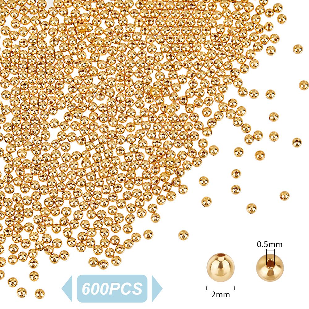 600Pcs Brass Spacer Beads, Long-Lasting Plated, Round, Real 18K Gold Plated, 2mm, Hole: 0.5mm